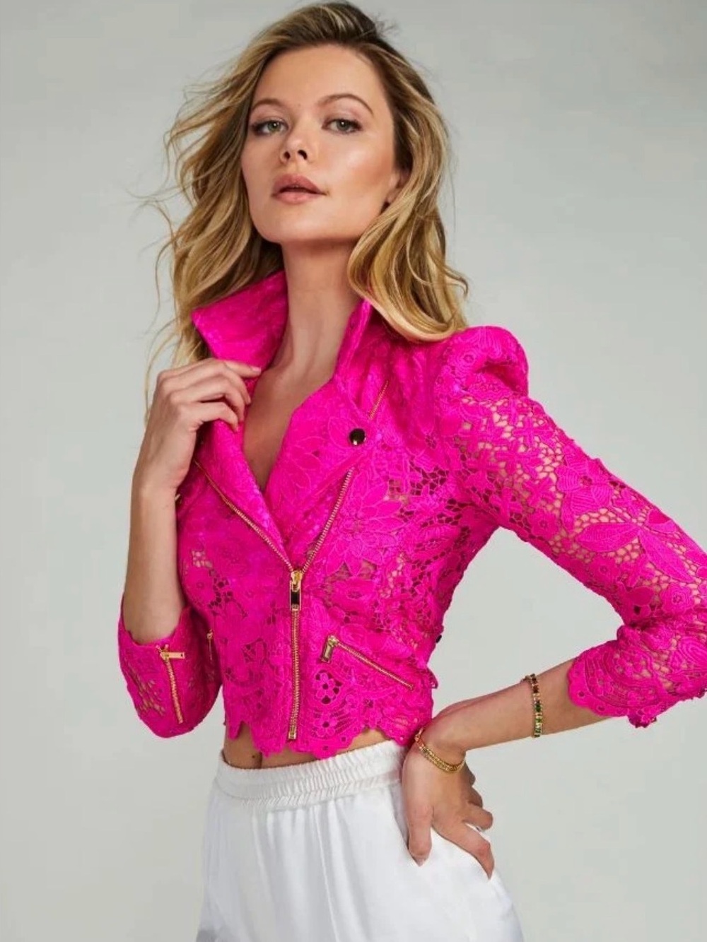 Generation Love Malibu Lace Moto Jacket Hot Pink Size Medium
